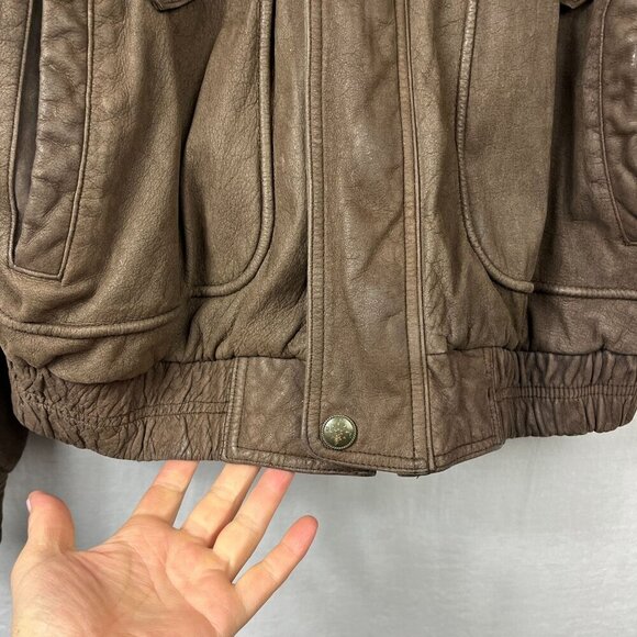 Vintage 90s Leather Bomber Jacket Men L Oversize Aviator Distressed Slouch Baggy - Picture 8 of 16